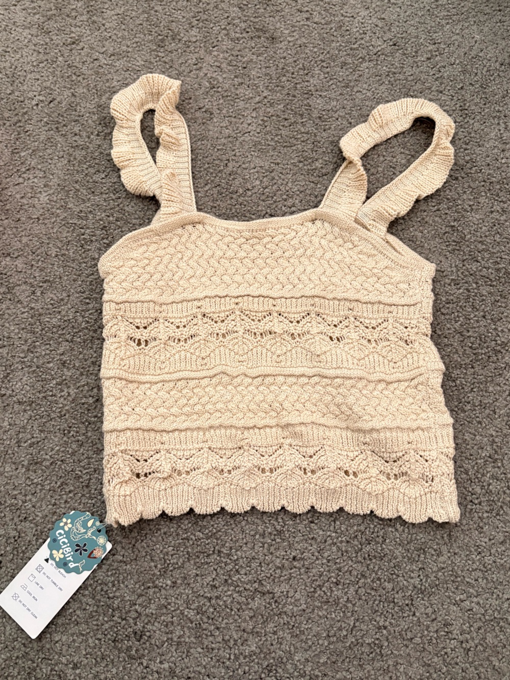 Cream Knit Cable-Detail Women's Tank Top